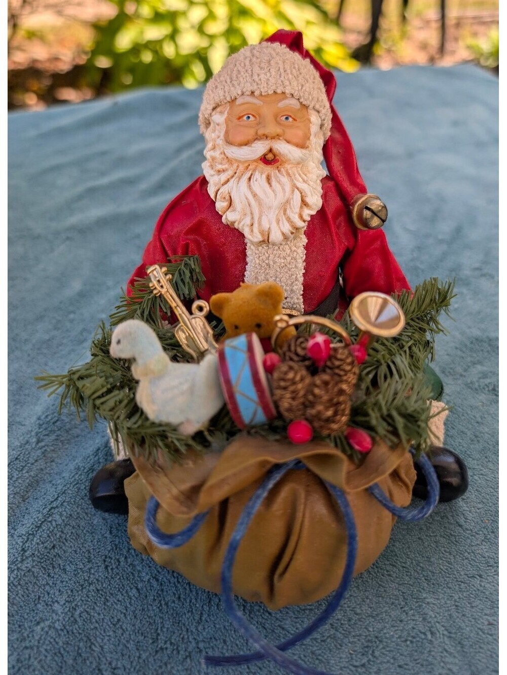 Sitting Santa Claus Figurine with Toy Bag Christmas Decor Holiday Collectible